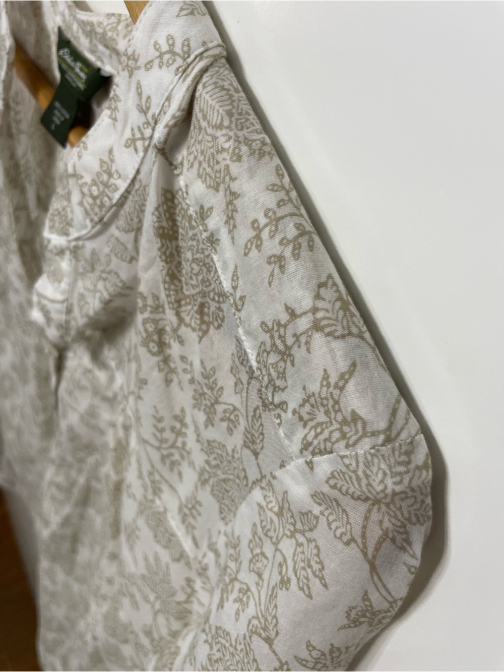 Eddie Bauer Cotton Boho Tunic Tan Floral Long Slv Shirt Womens L Office Coastal